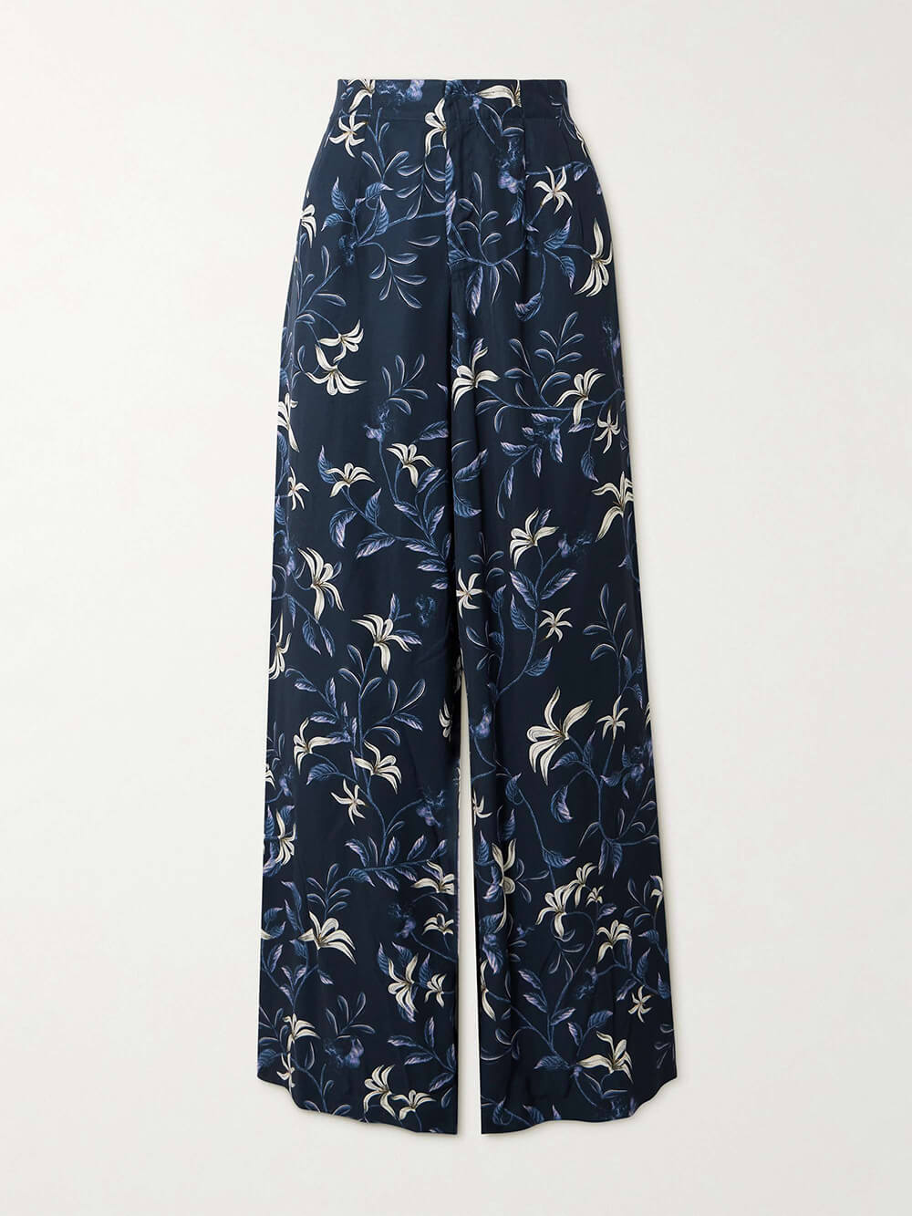 Pantalon large en satin à imprimé floral délicat