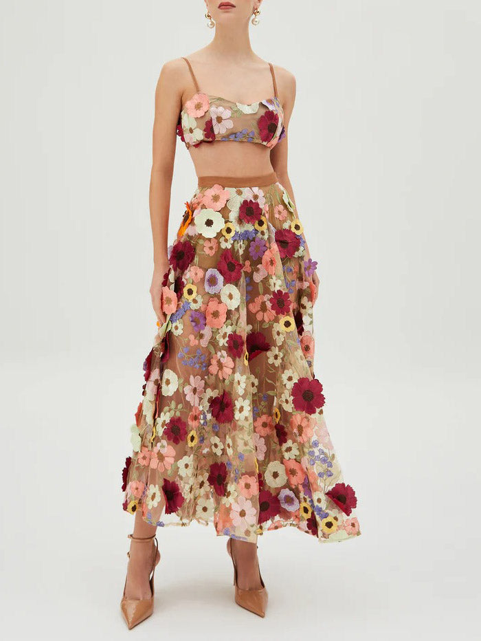Exquisiter transparenter Rock mit Blumenstickerei