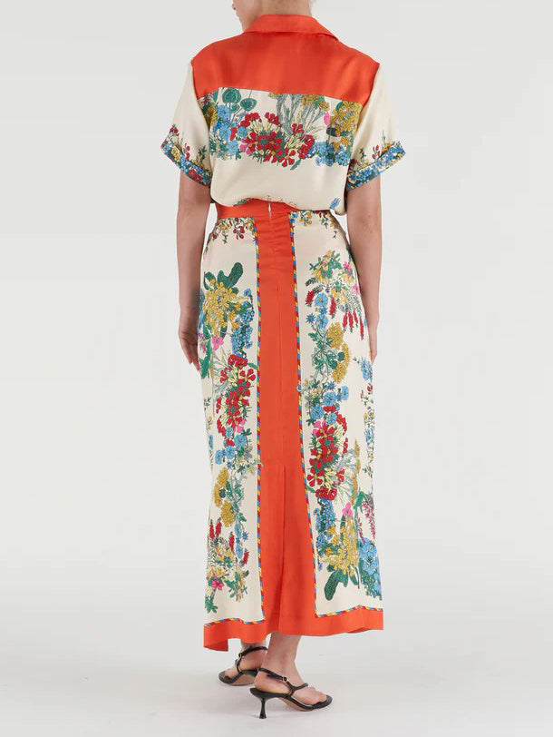 Jupe longue taille haute à imprimé botanique exquis