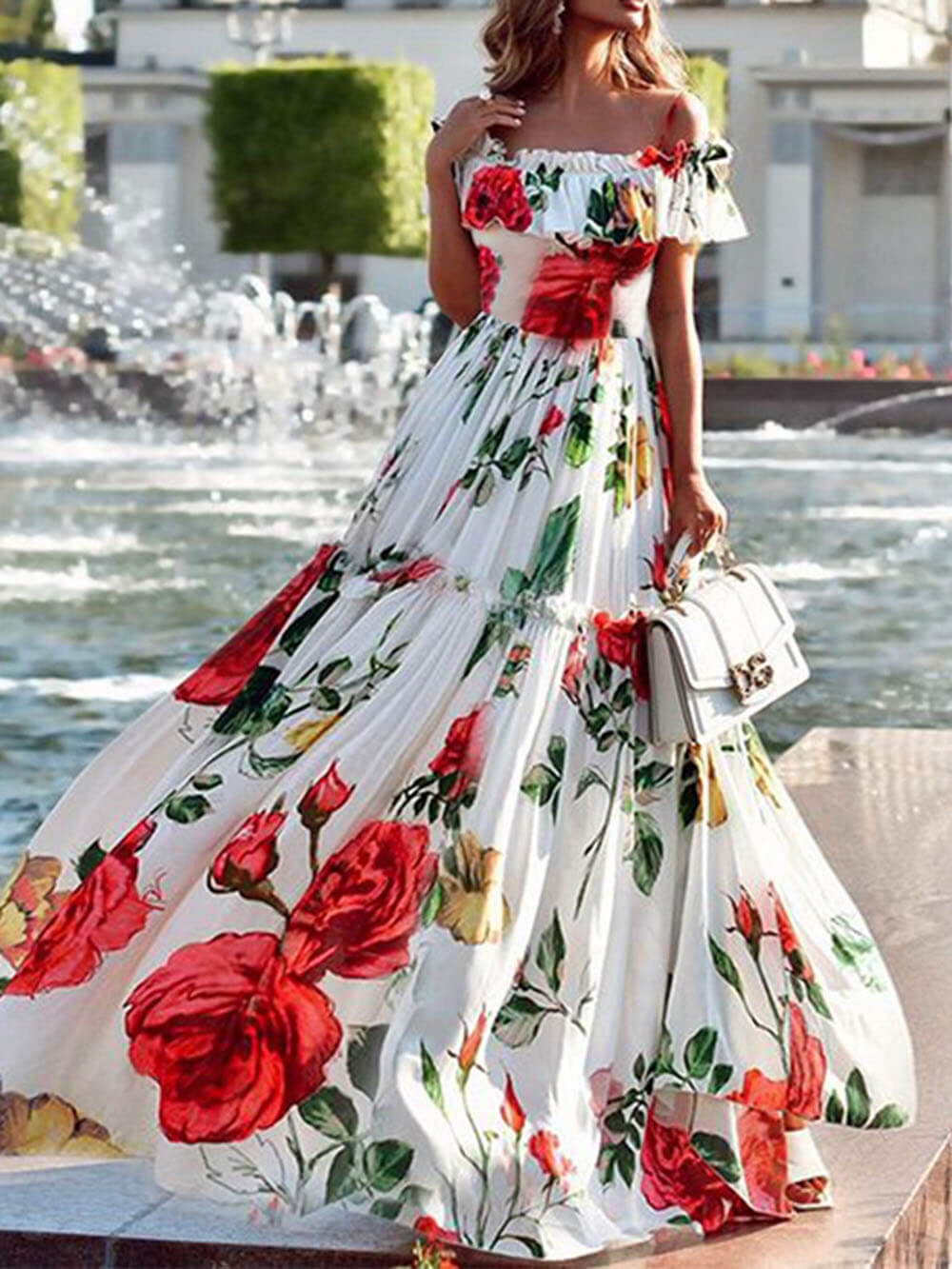 Robe longue imprimée à une épaule tendance