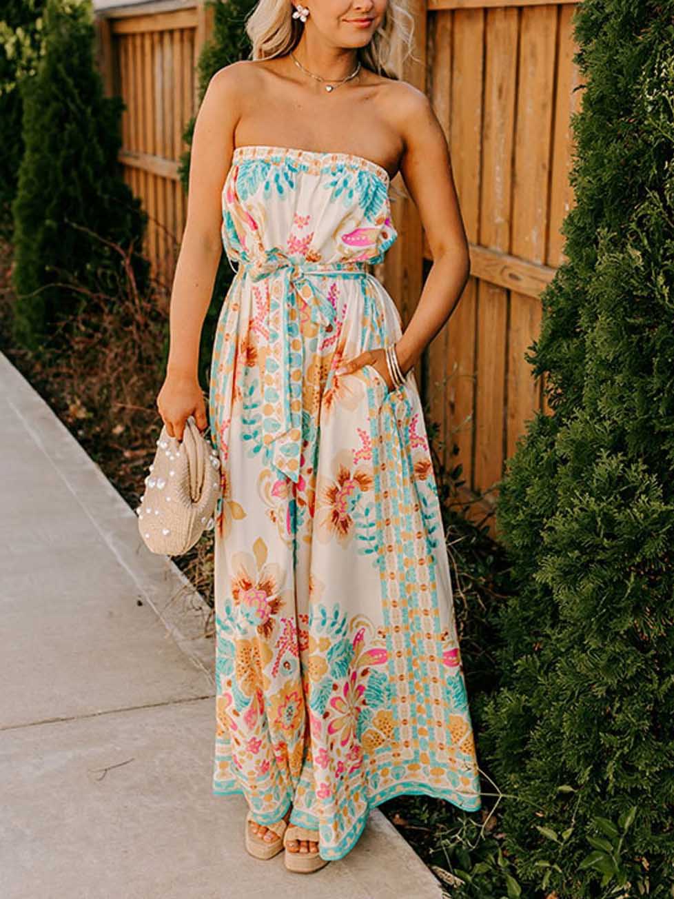 Combinaison à col portefeuille imprimée de style folklorique exquise