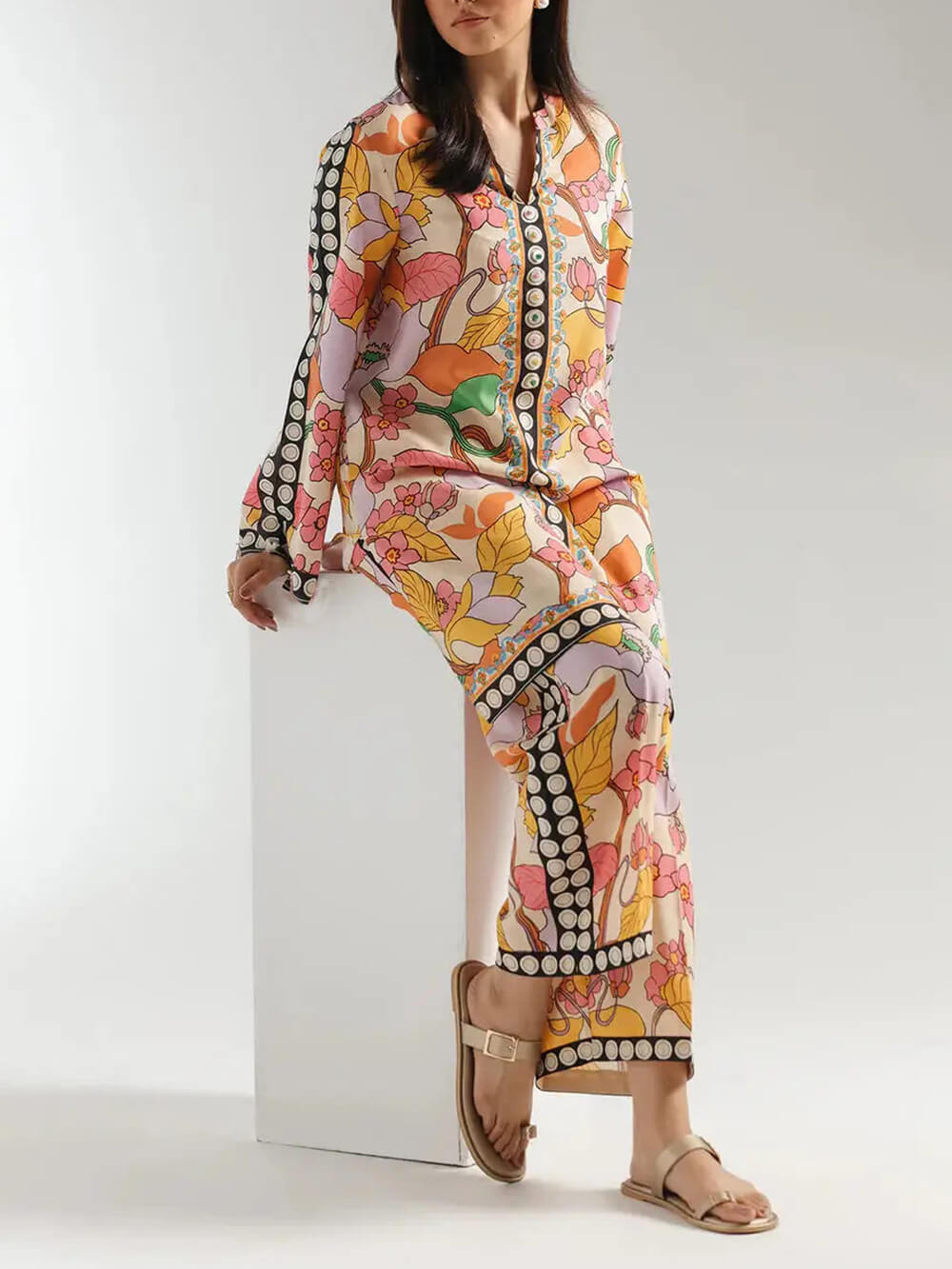 Chemise midi oversize à imprimé ethnique d'inspiration bohème