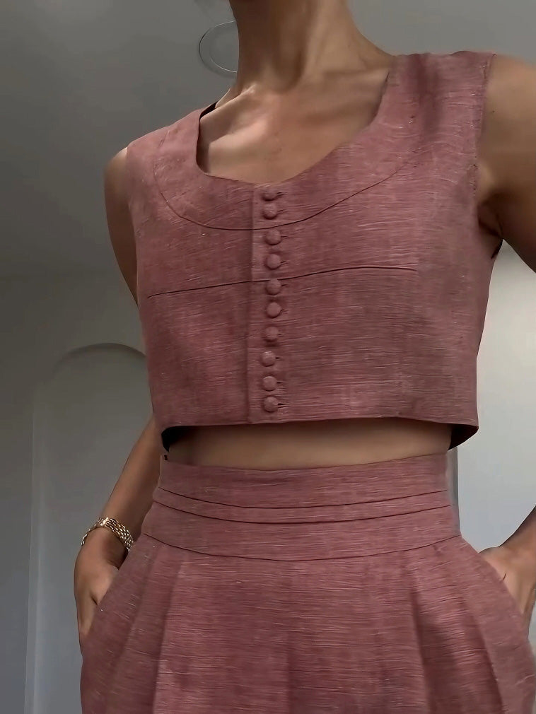 Ensemble deux pièces décontracté avec gilet court et pantalon