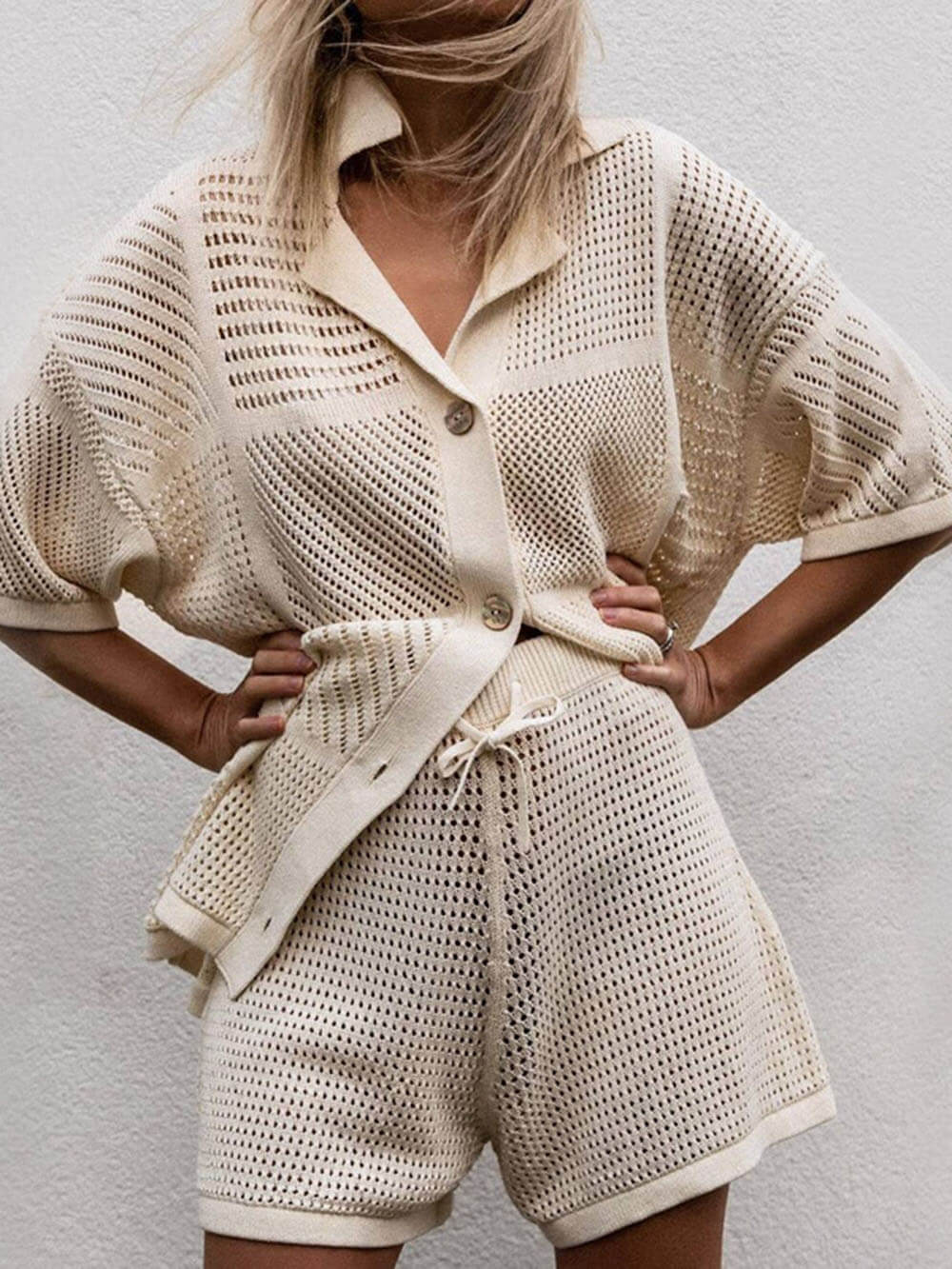 Ensemble jupe tricotée à manches courtes, décontracté et tendance