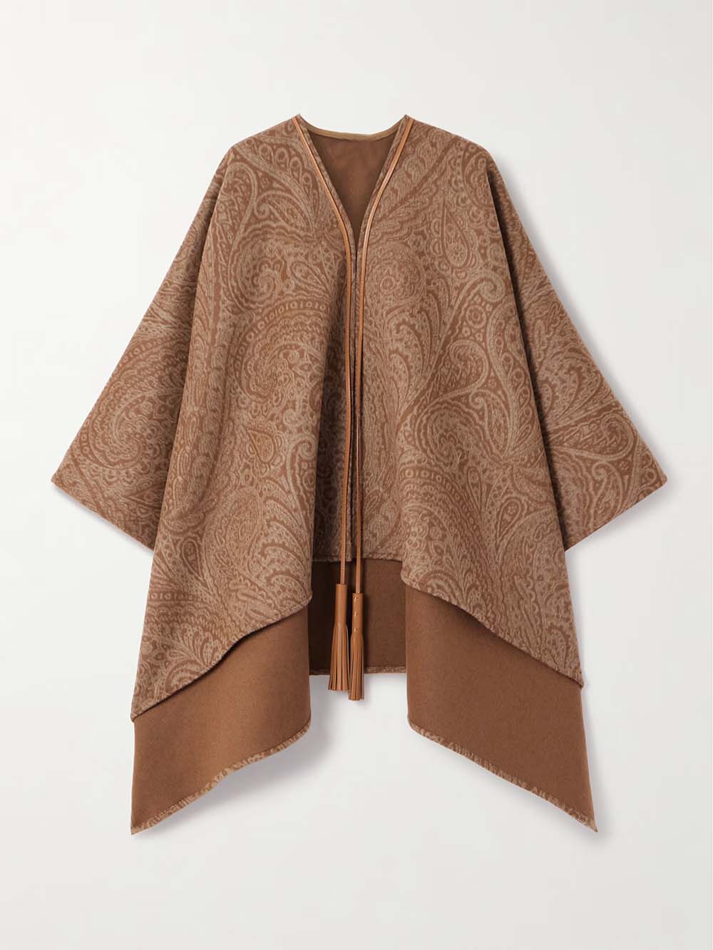 Lässiger Cape-Mantel mit Lederbesatz und Paisley-Print