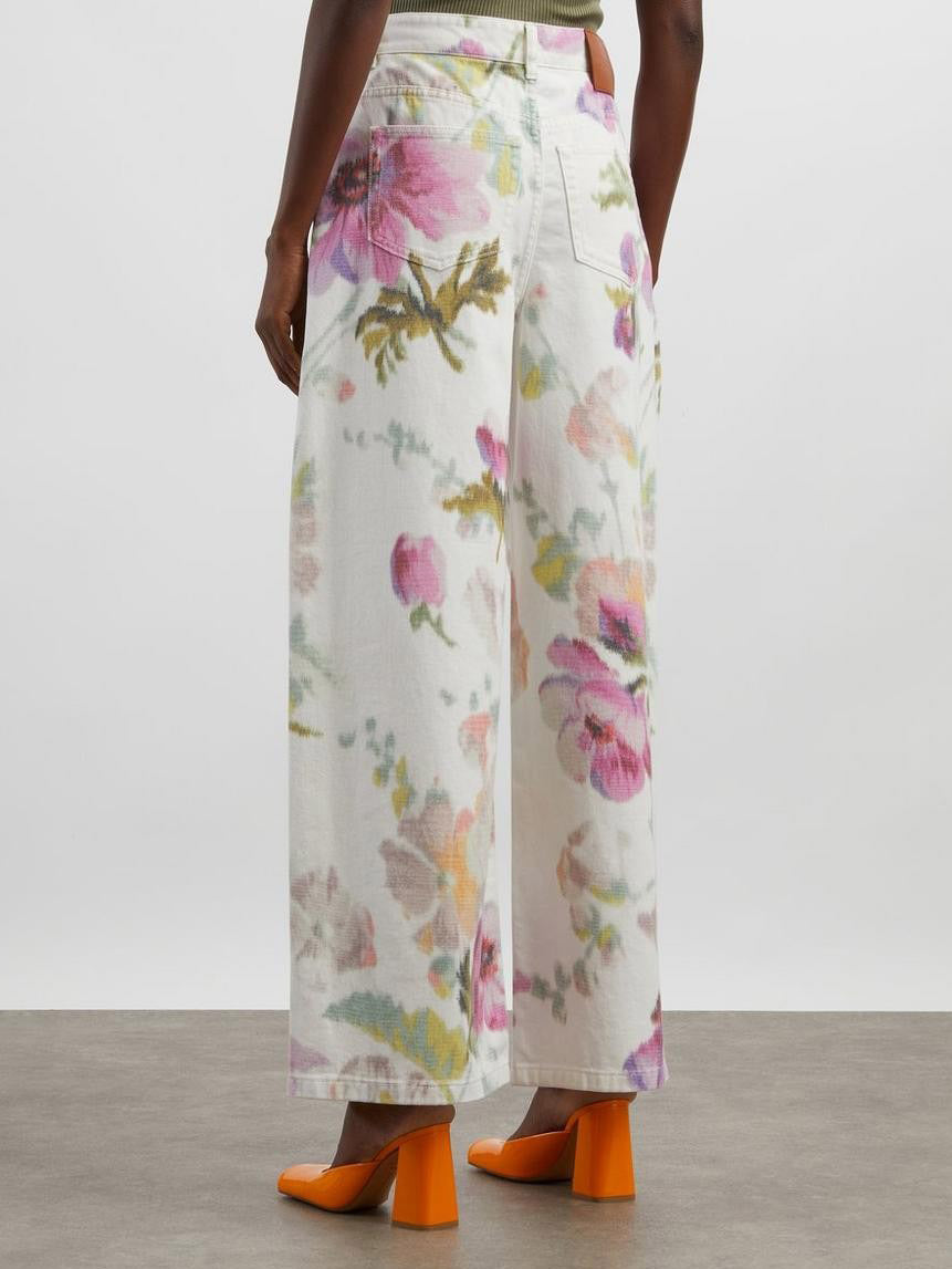 Elegante Button-Down-Hose mit neutralem Blumendruck