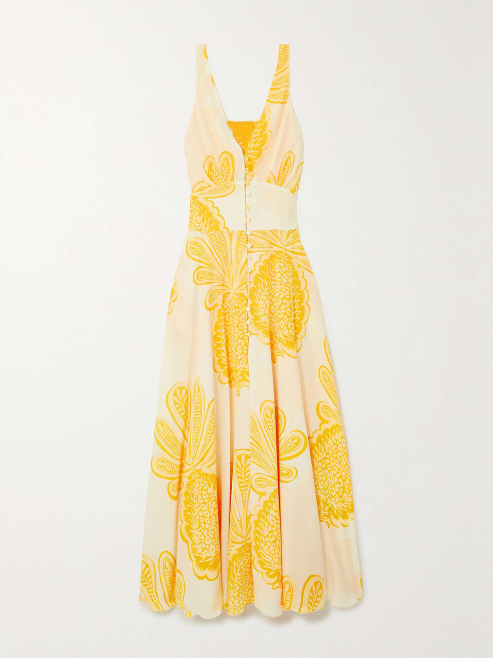 Elegant Pineapple Print Satin Crepe Maxi Dress