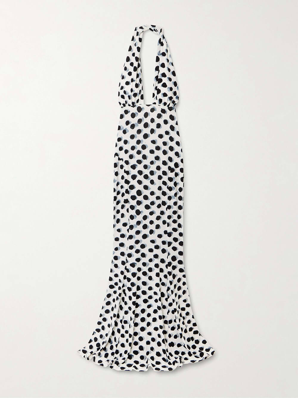 Elegant Cutout Polka Dot Print Stretch Halter Maxi Dress