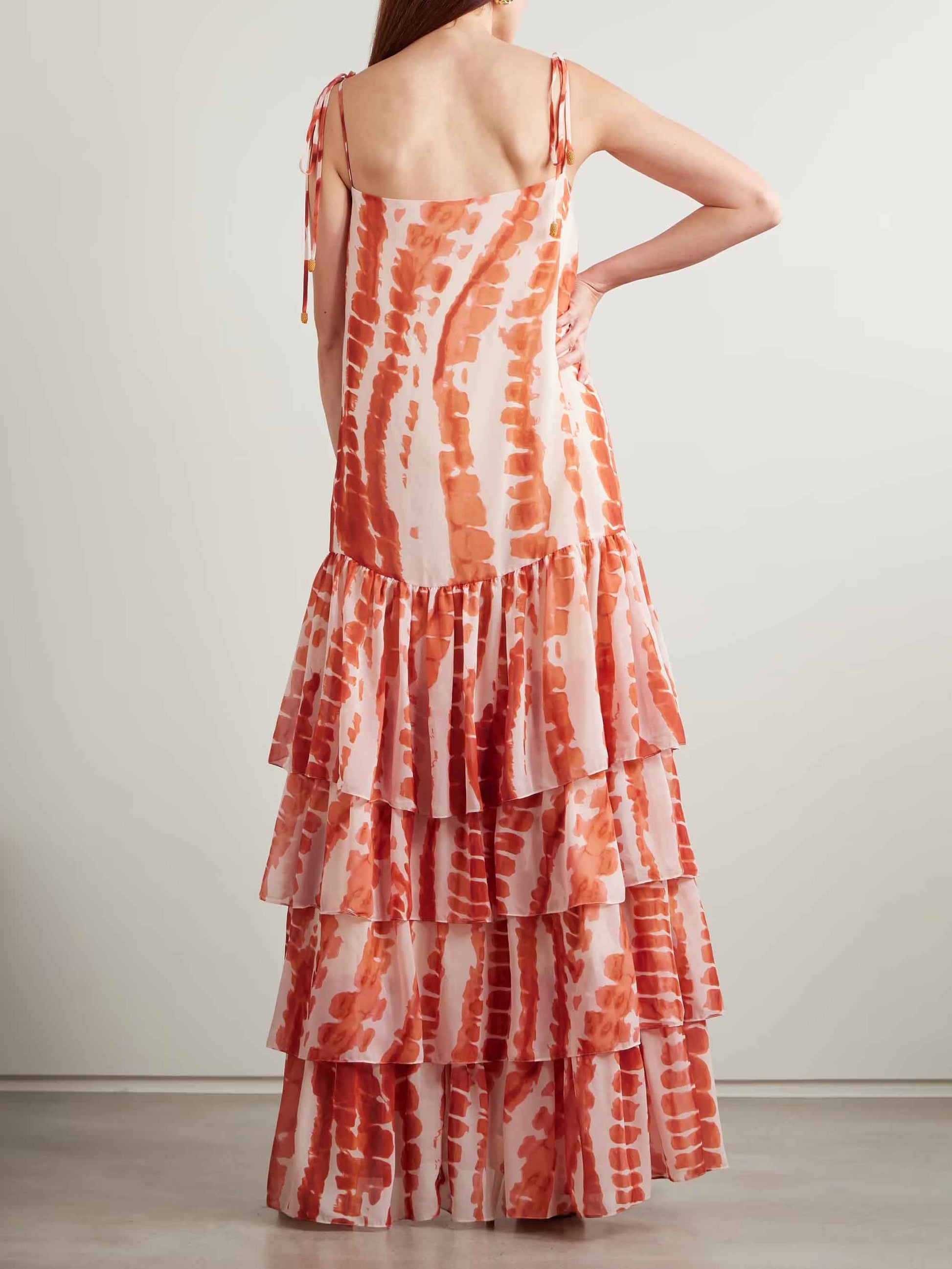 Robe longue fendue à lacets et imprimé floral tie-dye exquis