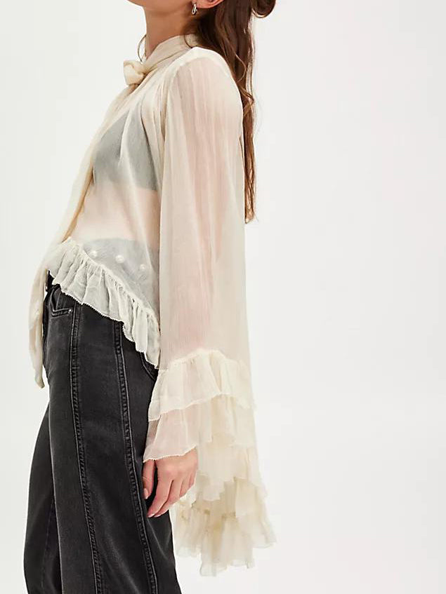Exquisites, unregelmäßig gerüschtes Chiffon-Hemd