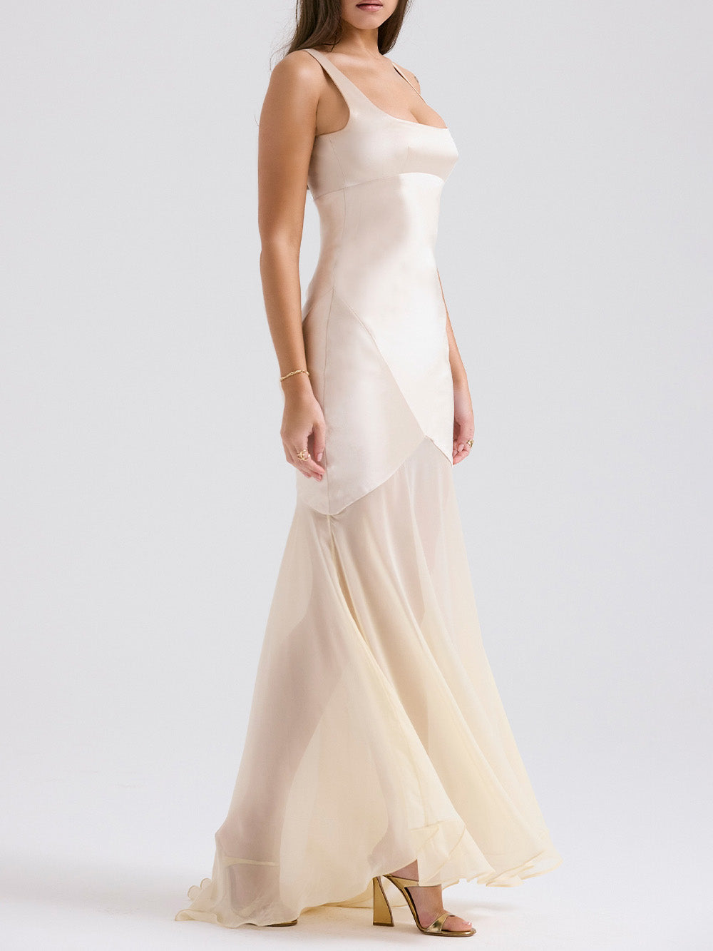 Elegantes bodenlanges Chiffon-Maxikleid mit quadratischem Ausschnitt