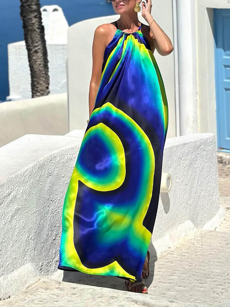 Robe longue dos nu à imprimé tourbillon abstrait unique