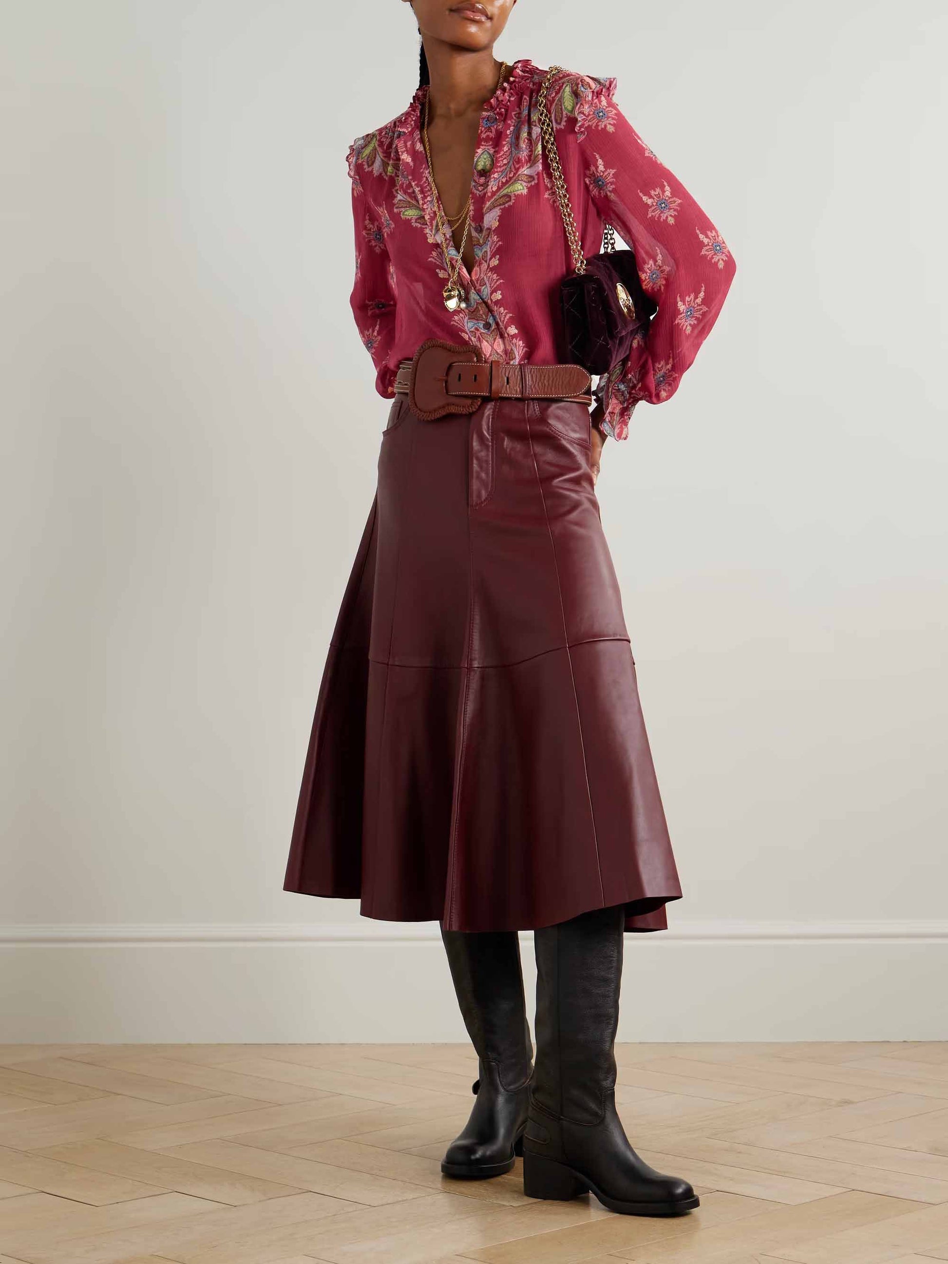Exquisites Chiffonhemd mit Rüschen und Print im Bohemian-Stil