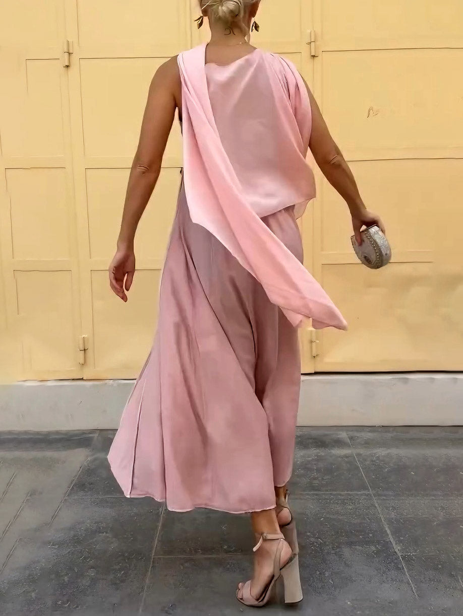 Elegantes drapiertes Maxikleid mit Spaghettiträgern und Schal