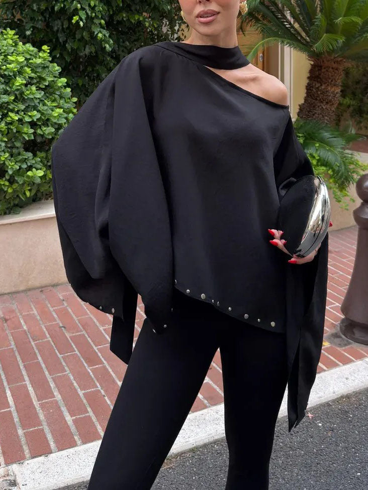 Haut ample asymétrique élégant à épaules dénudées