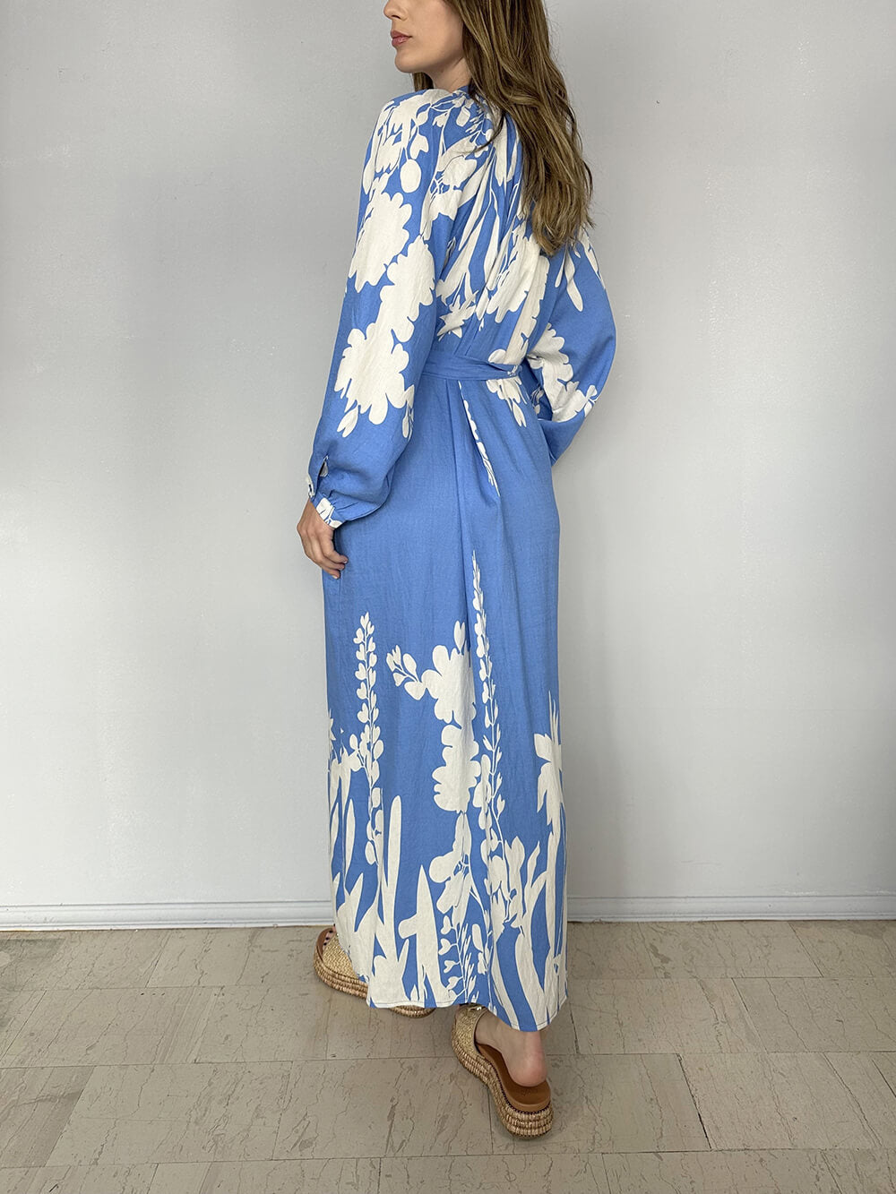 Robe longue fendue à imprimé bohème unique et ceinture