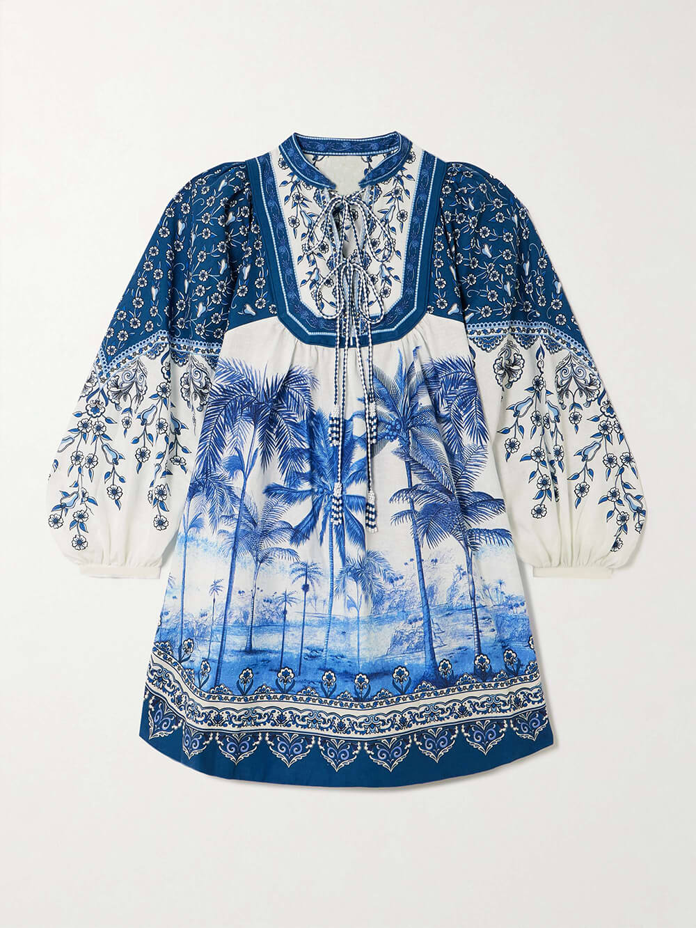 Einzigartiges Minikleid aus Leinen mit Palmen-Strand-Print