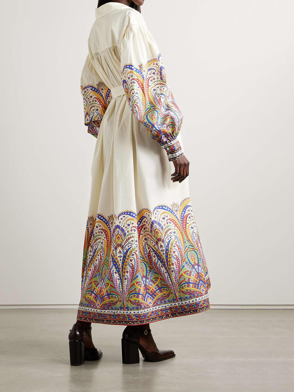 Robe chemise mi-longue à manches lanternes et imprimé cachemire rétro
