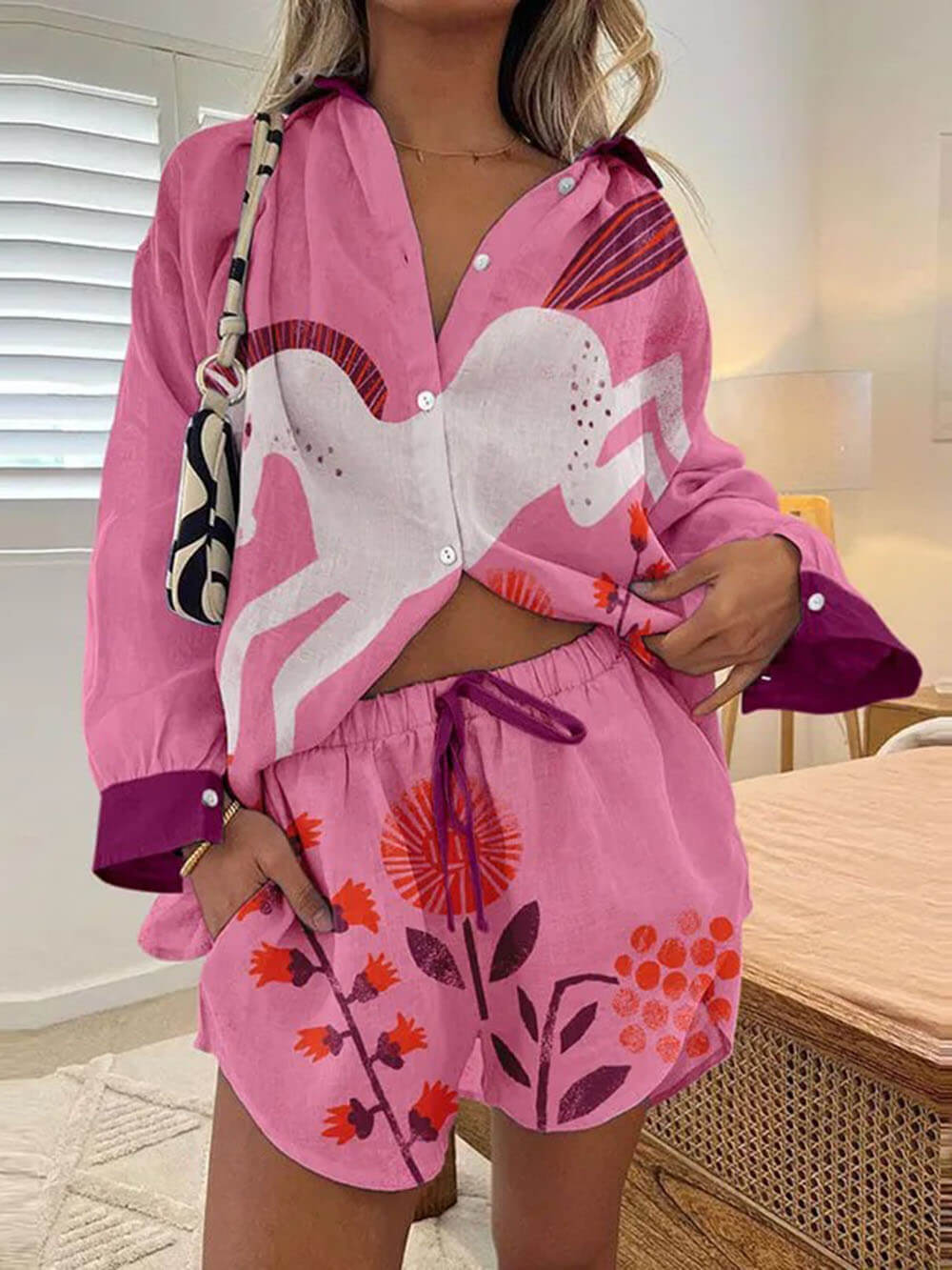 Ensemble short classique à lacets et boutons avec imprimé homard incroyable