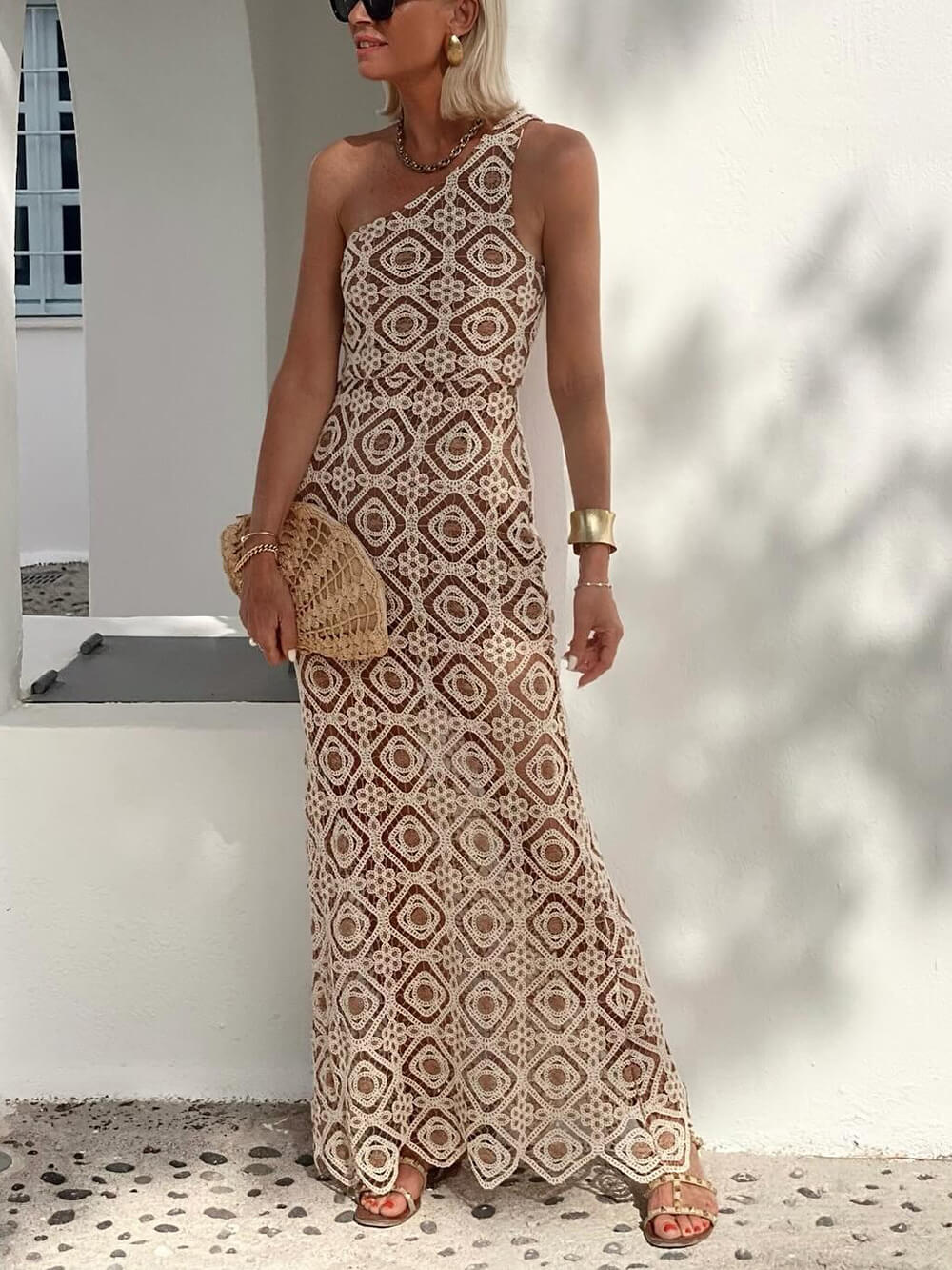 Summer Obsession – Einschultriges Maxikleid aus Häkelspitze