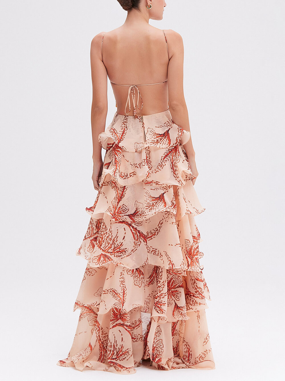 Maxikleid mit gestuftem Sunset-Schmetterlings-Print und Neckholder-Rücken