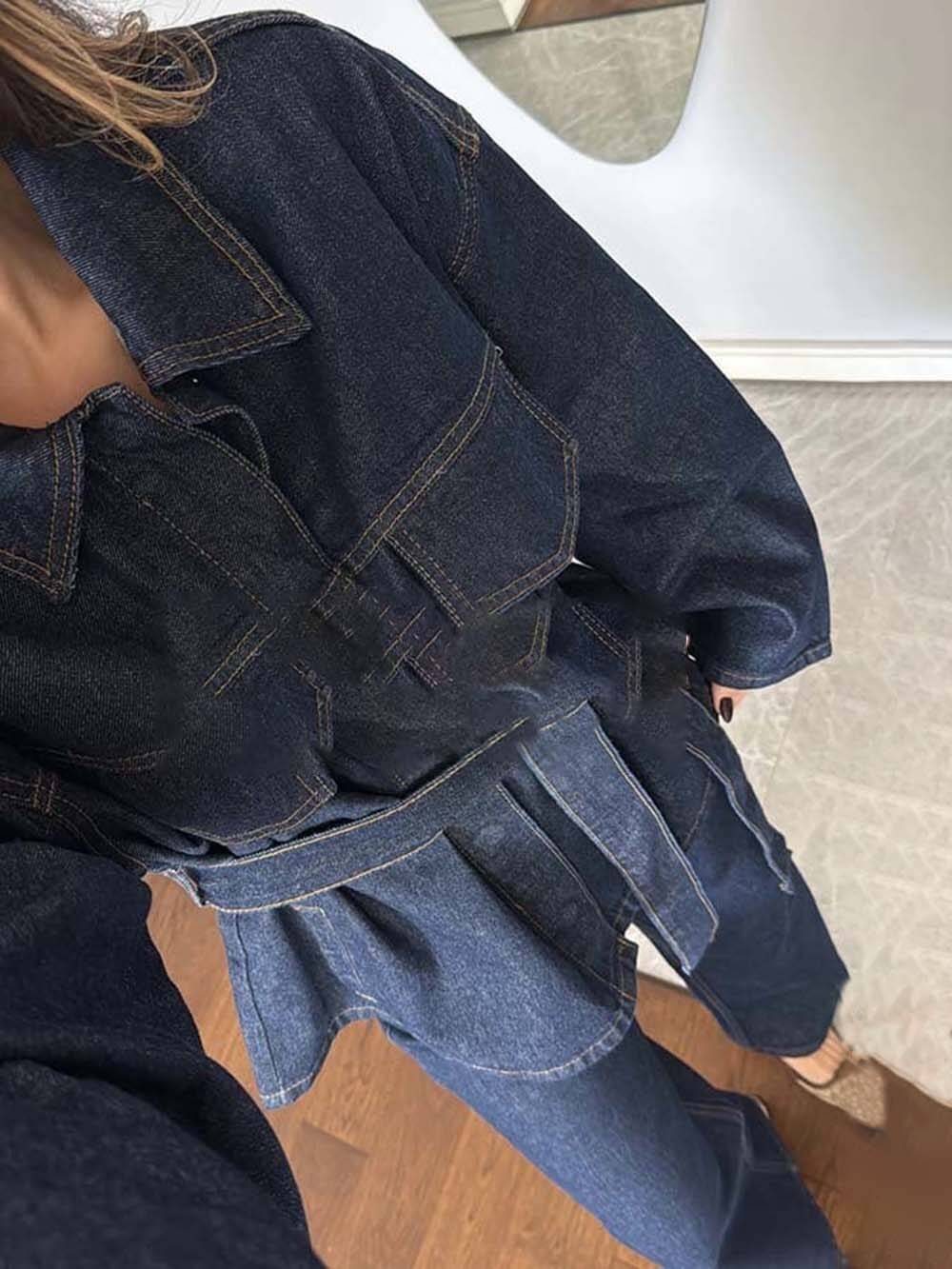 Classic Fashion Workwear Style Denim High Rise Pocket Straight Leg Jeans