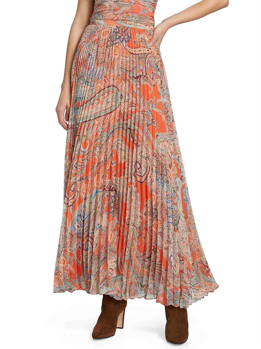 Exquisiter Chiffon-Plisseerock mit Paisley-Print