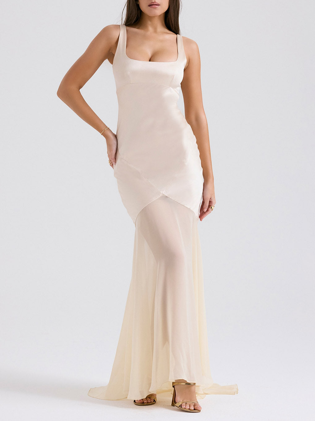 Elegantes bodenlanges Chiffon-Maxikleid mit quadratischem Ausschnitt