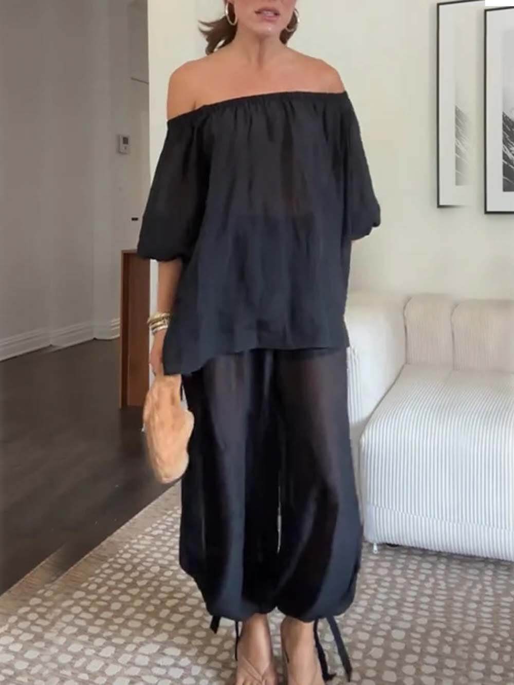 Casual Chiffon Elastic Waist Knotted Bloomer