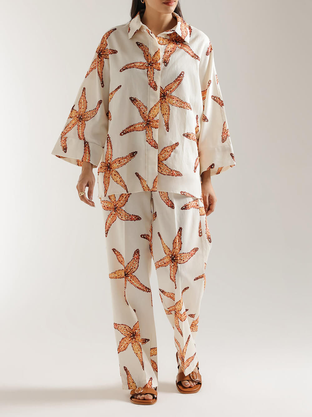 Chemise boutonnée ample grande taille à imprimé étoile de mer unique