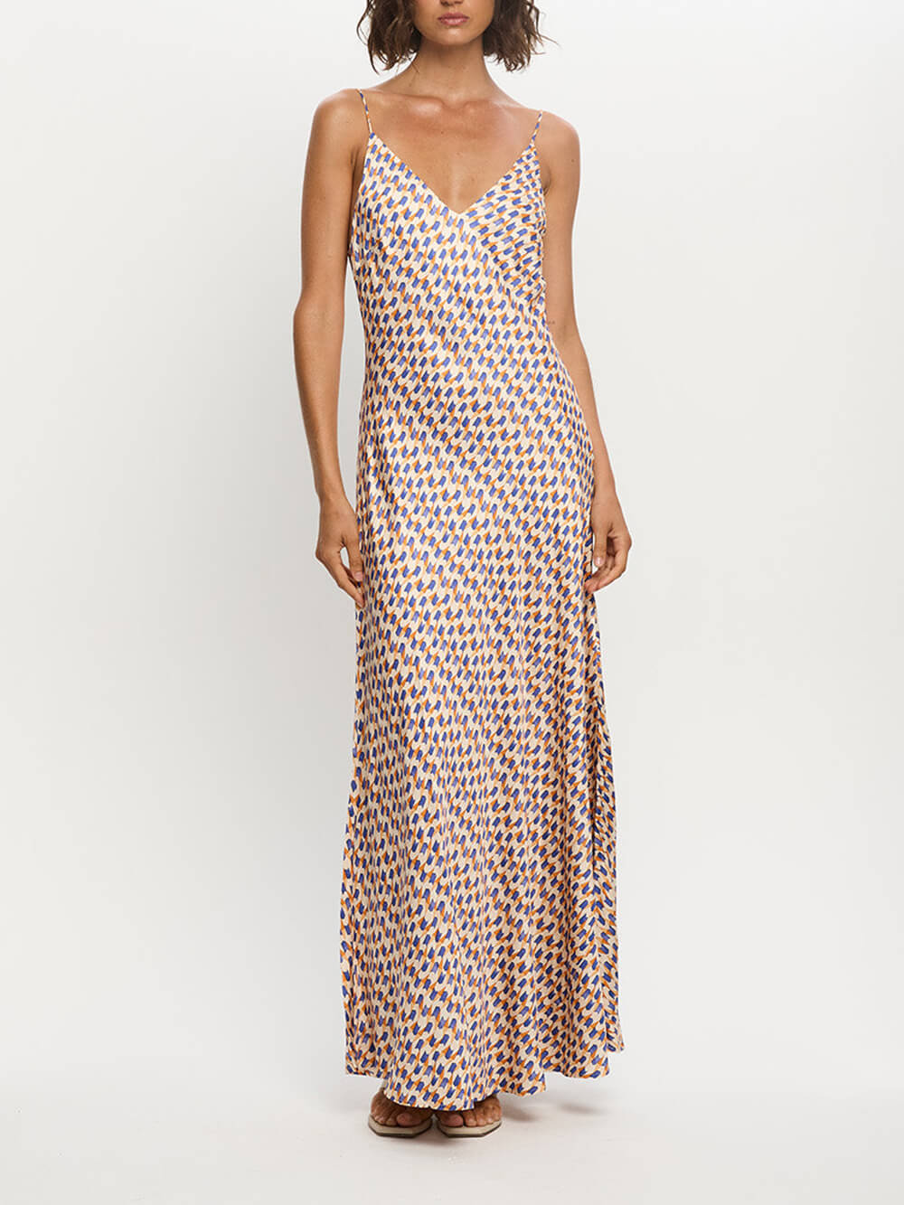 Elegant Geometric Print Strappy Maxi Dress