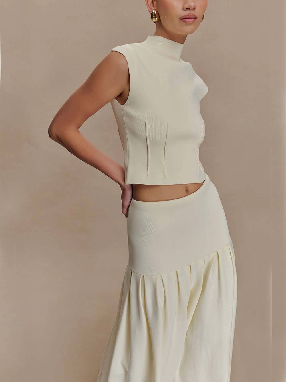 Jupe midi plissée en tricot bandage exquise