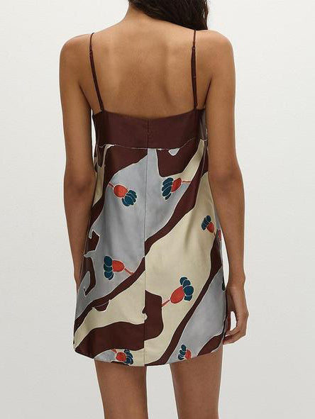 Unique Satin Abstract Floral Print Tank Top