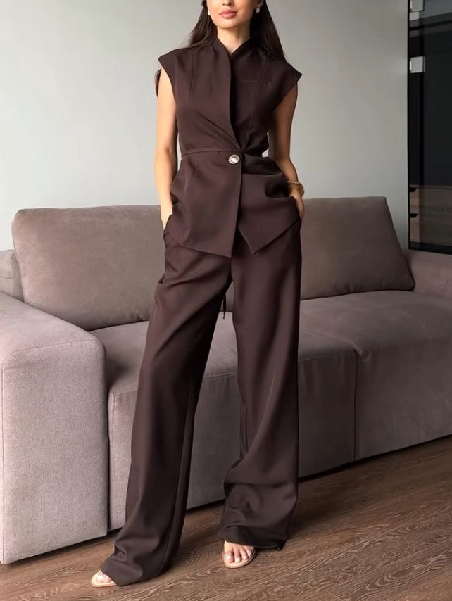 Pantalon élégant à jambes larges et taille haute