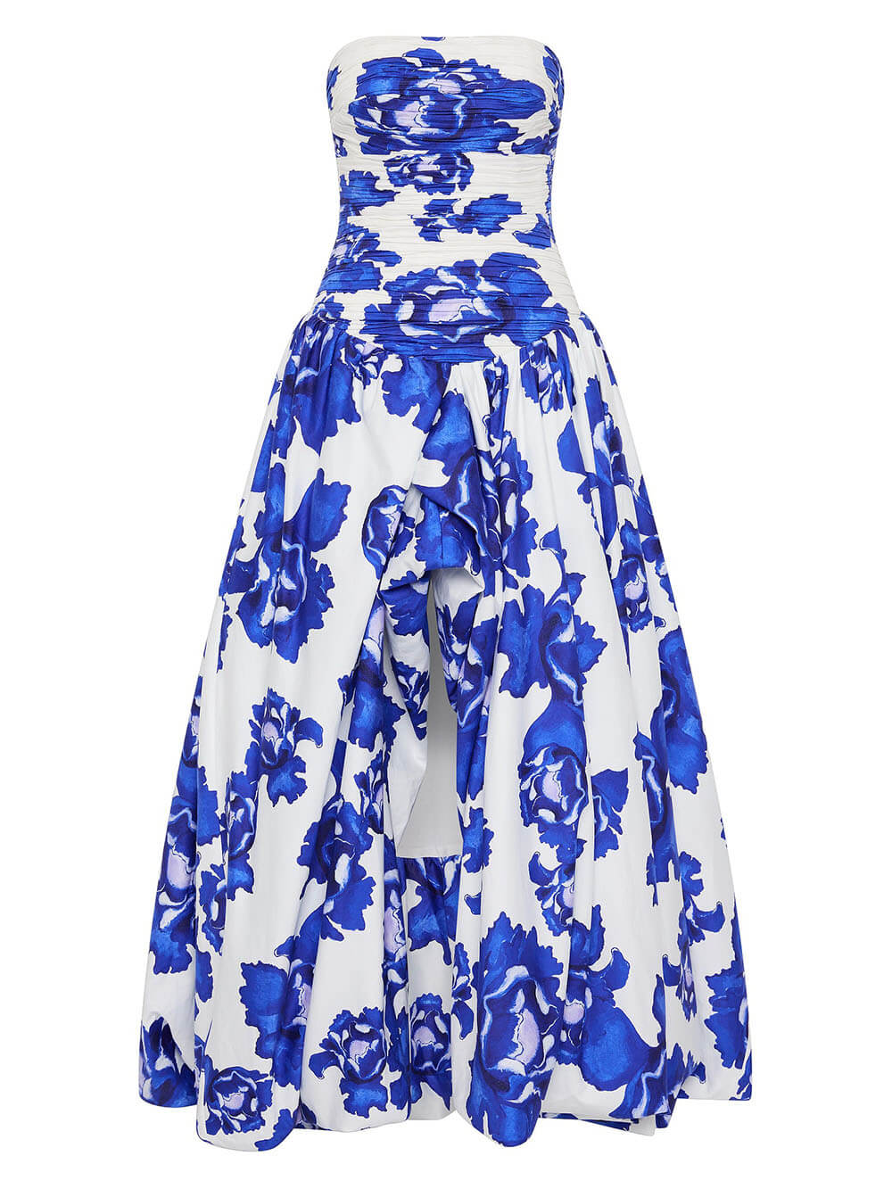 Elegance Perfect Moment – ​​Schulterfreies Maxikleid mit Blumenmuster, gerüschtem Oberteil und drapiertem Ballonsaum