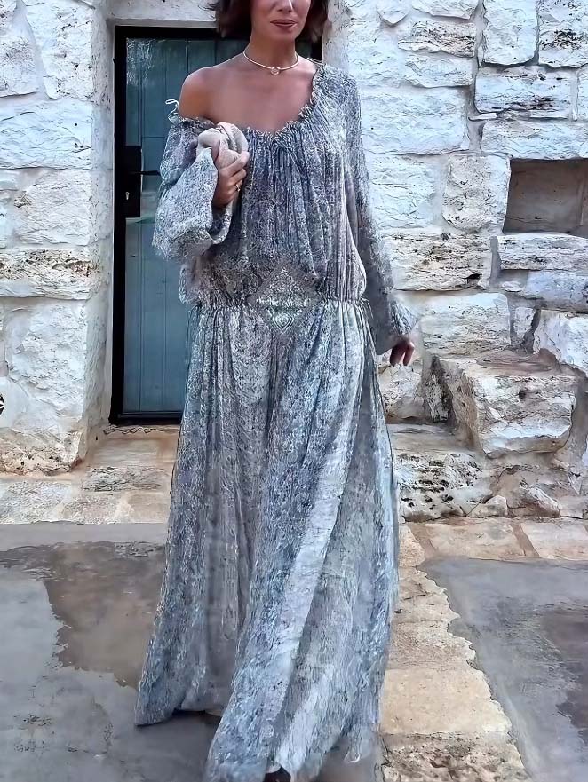 Robe longue à imprimé floral et manches bouffantes