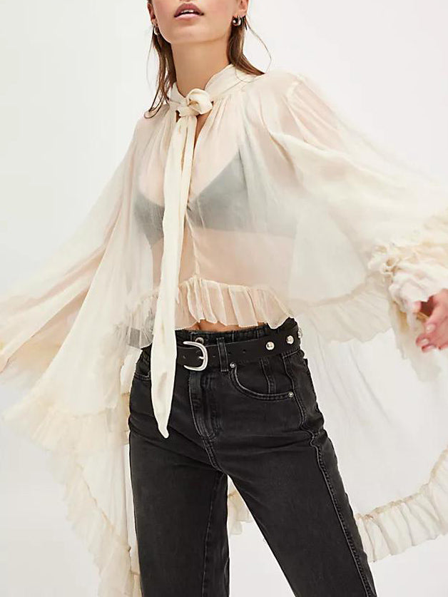 Exquisites, unregelmäßig gerüschtes Chiffon-Hemd