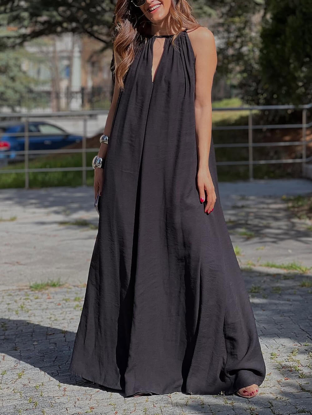 Elegant Off-Shoulder V-Neck A-Line Maxi Dress