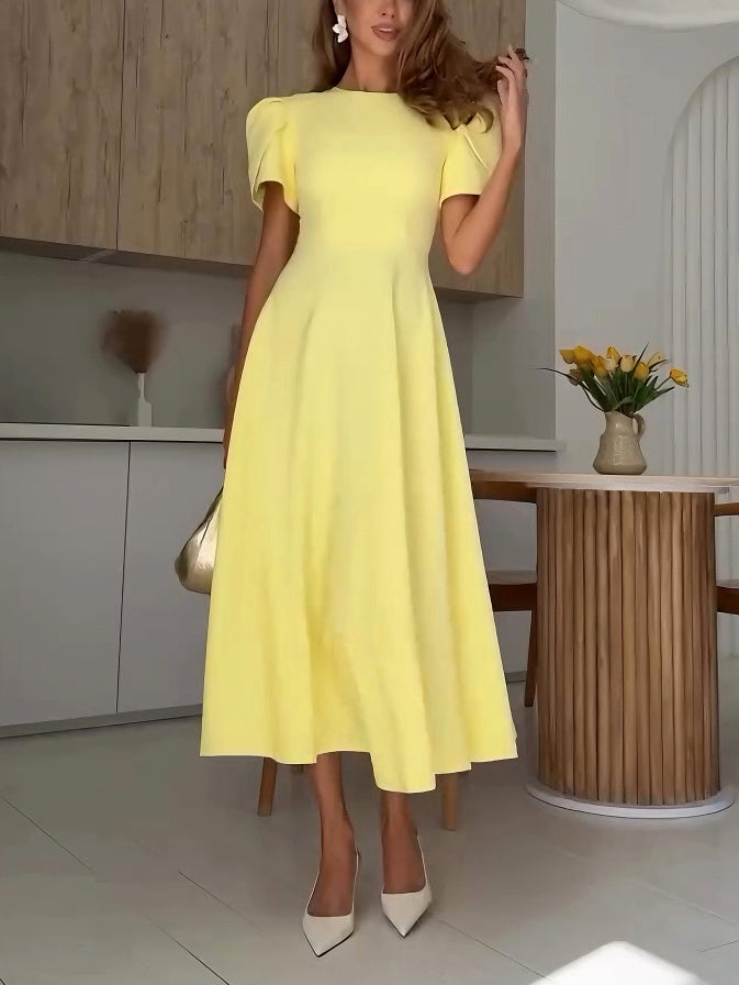 Elegantes Midikleid mit hohem Halsausschnitt und Knospenärmeln