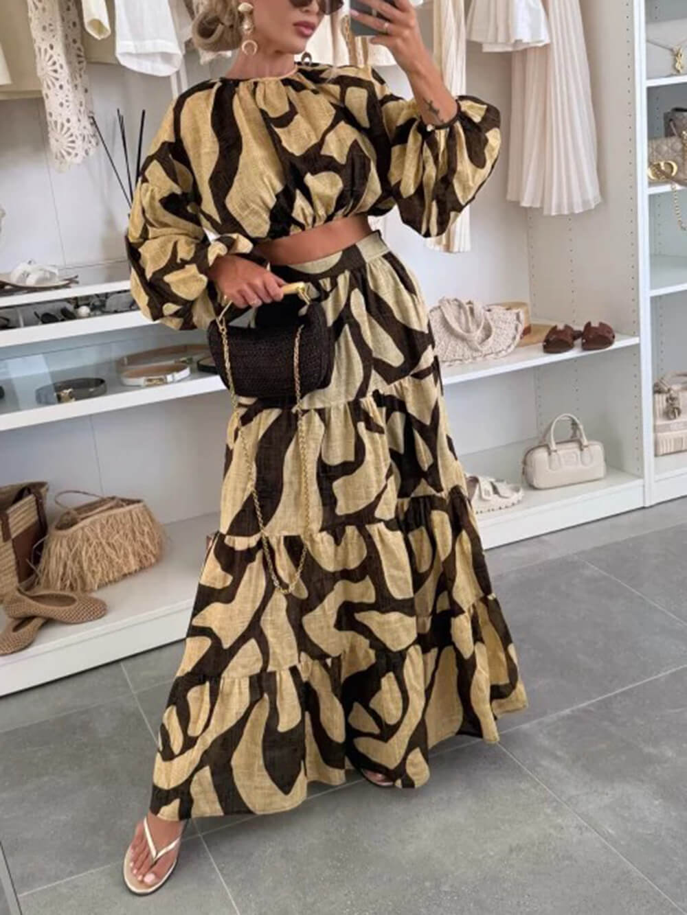 Effortless Artistry Printed Linen High-Waist Maxi Skirt