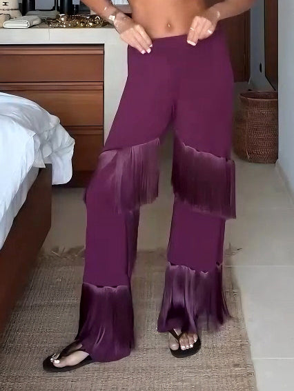 Elegant Fringed High-Waist Wide-Leg Pants