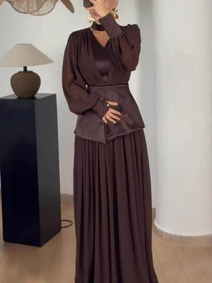 Elegant Pleated Bodice And Sash Gown Maxi Dress