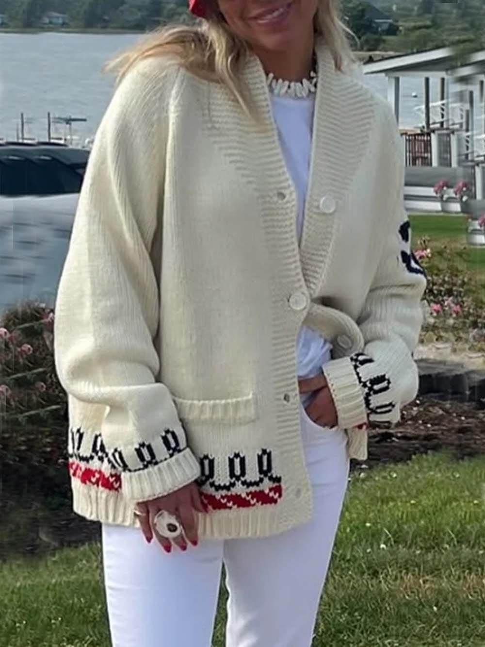 Cardigan en tricot décontracté à manches longues et imprimé homard unique et tendance