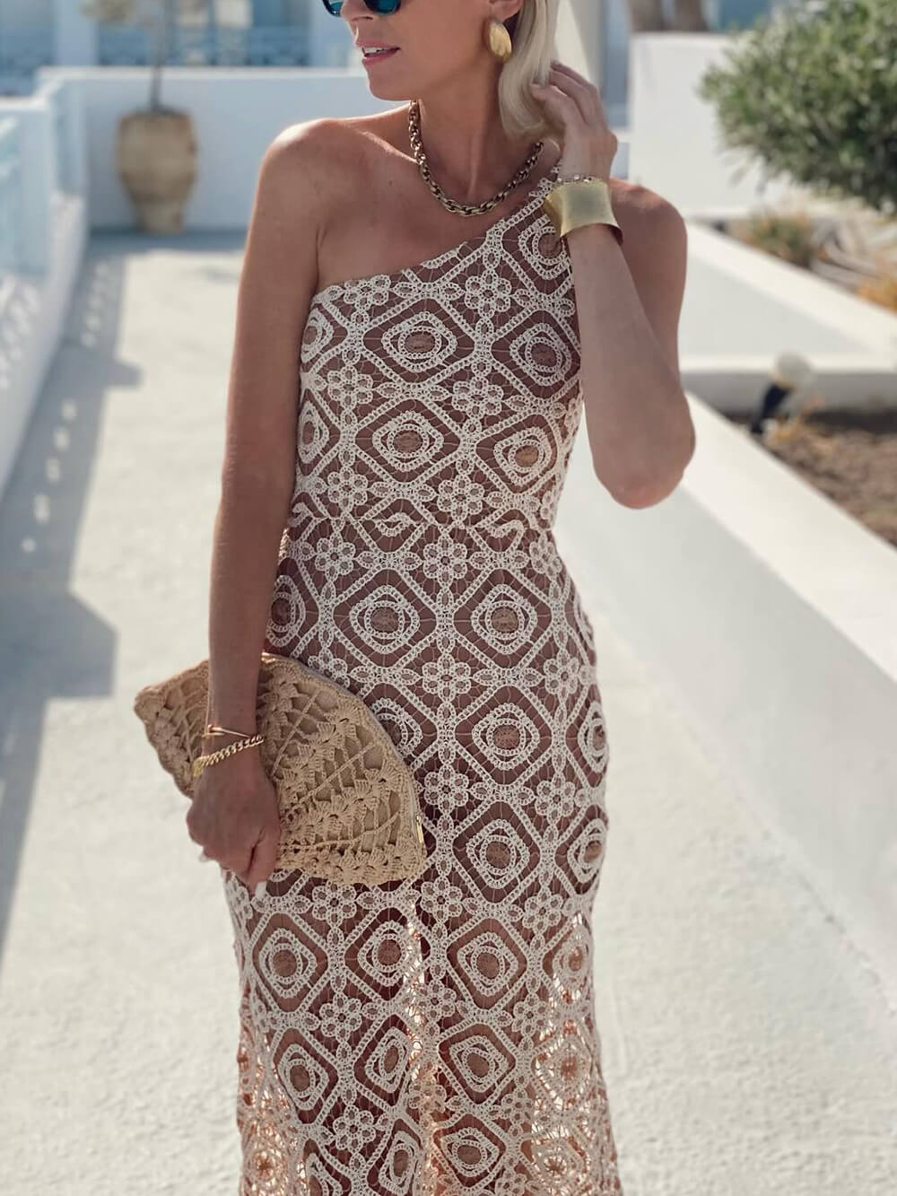 Summer Obsession – Einschultriges Maxikleid aus Häkelspitze