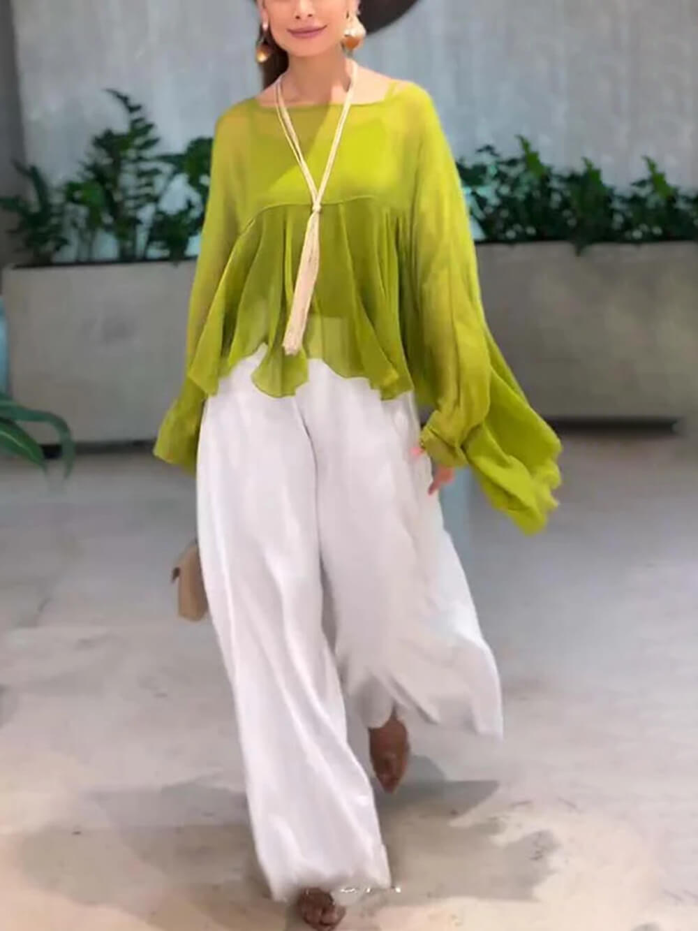 Pantalon ample décontracté à taille élastique et poches