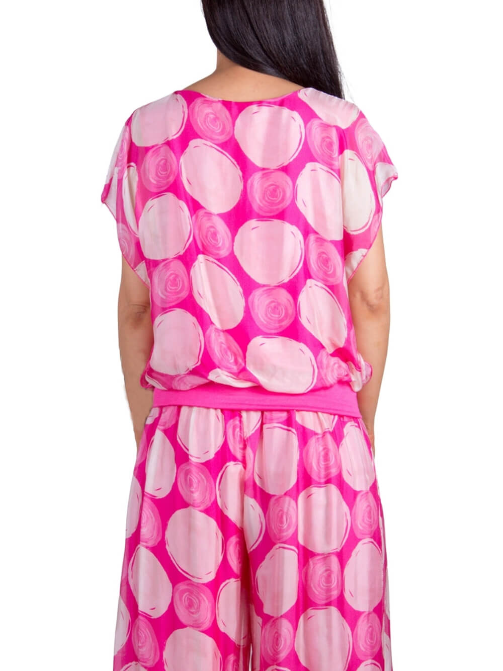 Pantalon à imprimé bohème à pois, taille élastique et ourlet, fentes latérales