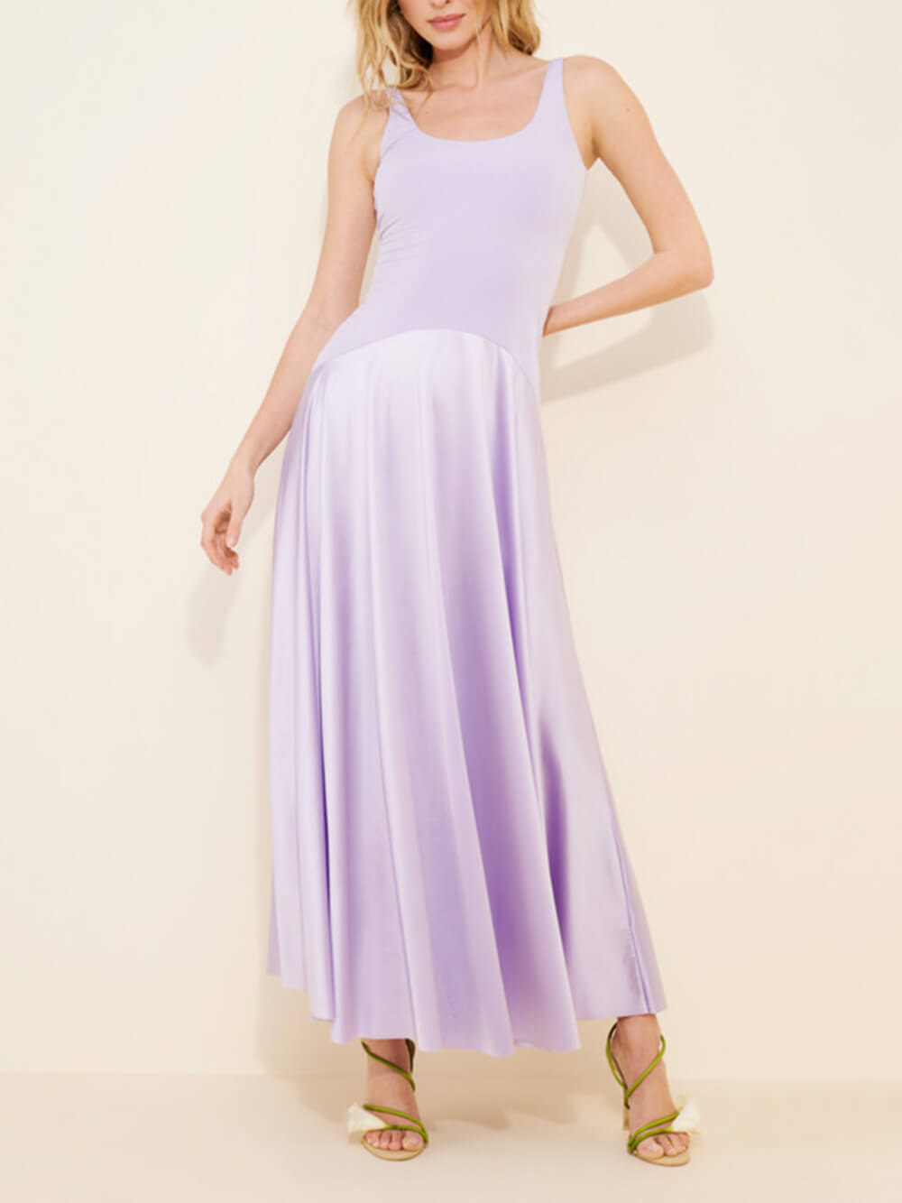 Elegant Curved Waist Spliced Satin Party Maxi Dress