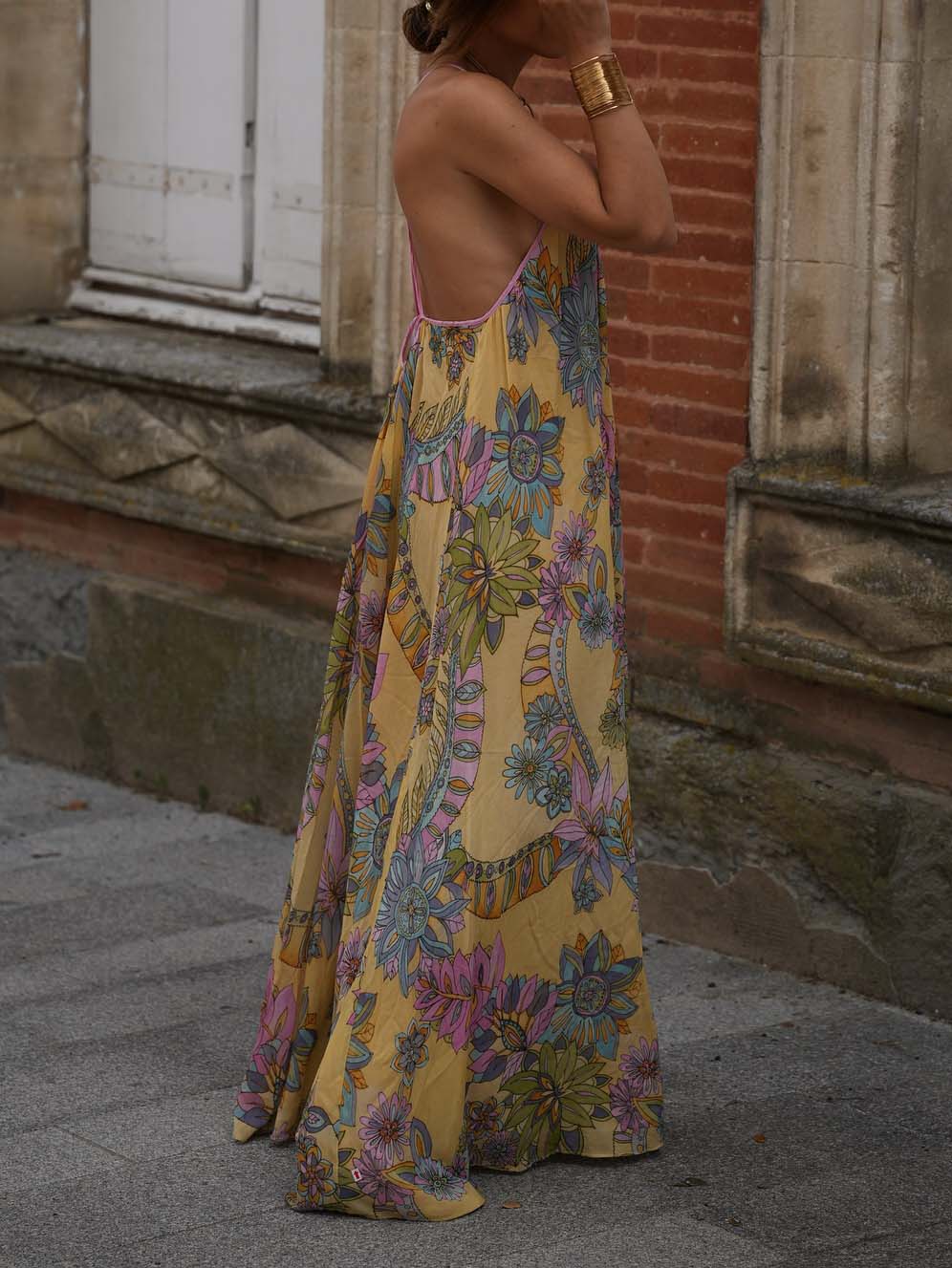 Exquisites, fließendes Chiffon-Maxikleid mit Bohemian-Print