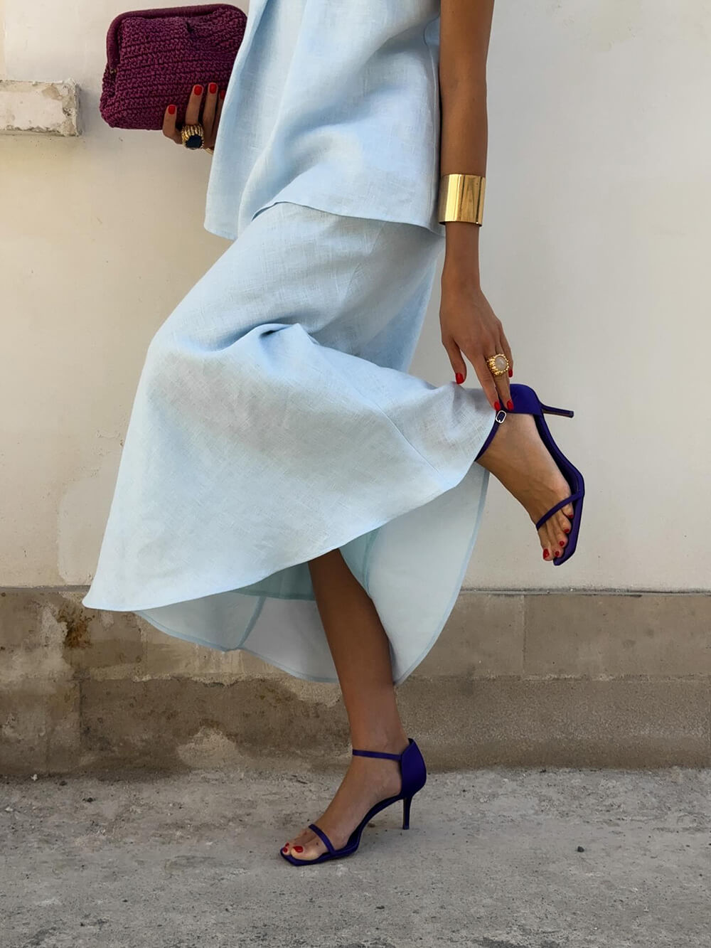Jupe trapèze décontractée et exquise de couleur unie