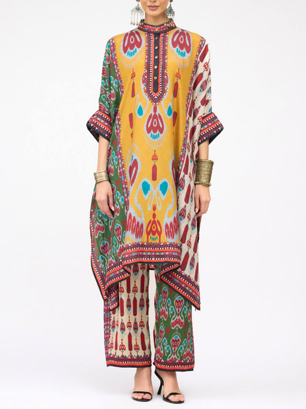 Lässige Retro-Patchwork-Hose mit Blumendruck und geradem Bein